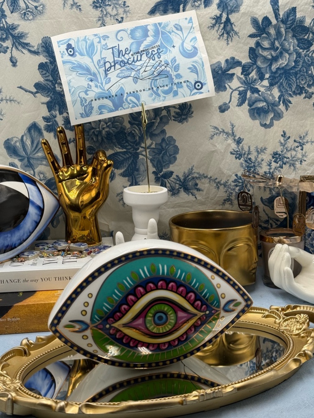 🆕 THE PROCURESS COLLECTION 🧿 All-Seeing Eye Paperweight - Vibrant Teal & Gold - Picture 2 of 15